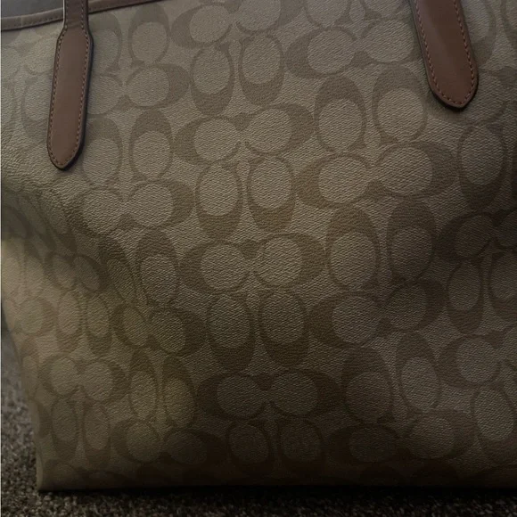 Coach Tan Monogram City Tote Bag with Leather Trim - Picture 4 of 14